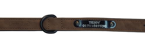 Jacks O Be Hundehalsband Halsband Name Gravur personalisiert Haustier Hund Katze Leder (Dunkel Braun, M)