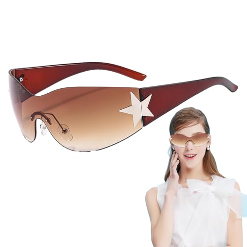 Gafas De Sol Para Mujeres - Gafas De Escudo De Envoltura Sin Borde | 2000 Retro De Retro Con Protección UV400, Fashion Star Eyewear For Men Women Festival Party Streetwear Outfit Styling