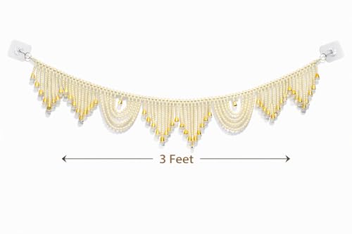 Image of Pearl Beaded Door Toran for Home Decoration | Handmade Moti Bandhanwar with Golden Drops | Wall & Mandir Hanging for Festive Decor, Diwali, Pooja, Wedding (1 Piece)