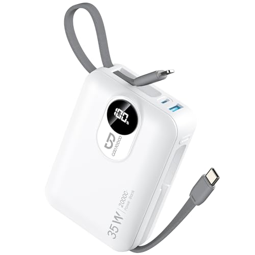 Image of GOOJODOQ Power Bank 20000mah Fast Charging, 35W Fast Charging, Laptop Power Bank with Built-in Cable, Type C PD (Input & Output) Digital Display for iPhones, iPads, Macbooks, Samsung and Others -White