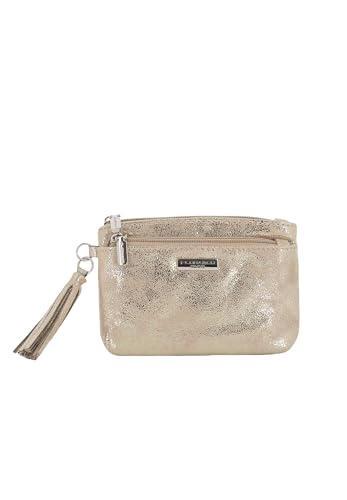 Photo de flora & co Petit Porte-Monnaie Similicuir Suède Irisé Femme - Portefeuille Porte-Cartes 3 Couches - Pochette Multifonctionel - Lèger Tendance - Doré