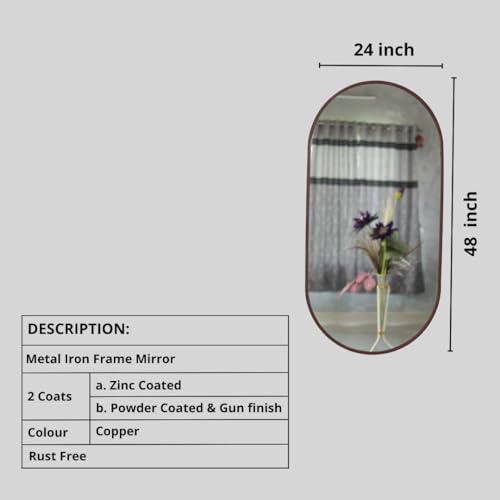 Image of Modern Elegance Capsule Shape Wall-Mounted Mirror Metal Framed Wall Mirror Bathroom Mirror Living Room Mirror Home Decor Mirror 24 x 48 Inches Color Copper MF 108