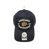 Chicago Blackhawks '47 Brand NHL Clean Up Adjustable Cap Hat Black Crown/Visor Team Color Logo