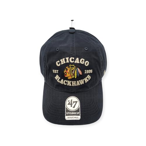 Chicago Blackhawks '47 Brand NHL Clean Up Adjustable Cap Hat Black Crown/Visor Team Color Logo