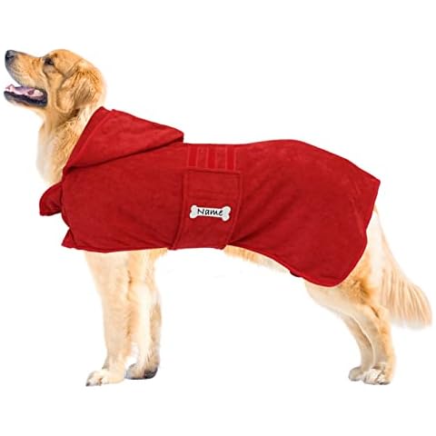 babepet Dog Bathrobe Towel-Hooded Towel Pet Drying Coat-Microfiber Dog Dressing Gown-Can Be Personalized with Magic Tape-Soft Super absorbent Puppy Kitten Bathrobe-Red-M Cover