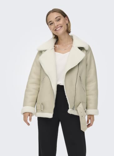 Image of ONLY Women Beige Solid Lapel Collar Parka Jacket