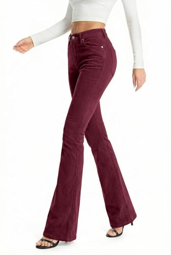 Hybrid & Company Super Comfy Stretch Women 10 Pockets Corduroy Boot Cut Pants P21951BL Berry 5