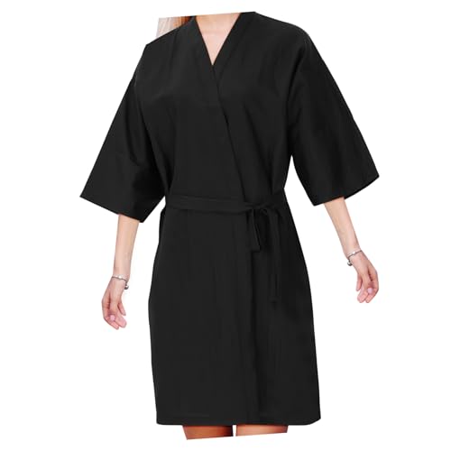 Healeved Parrucchiere Nera Taglia Unica, Camice da Salone Spa Cintura Regolabile, Abito Protettivo per Ospiti e Uso Domestico, Tessuto Antiaderente per Tintura e Taglio Chioma