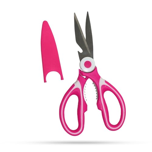 Image of Anandi Green's 3 Stainless Steel Scissors Pointed Tip with Shock Proof Body Ergonomic & Soft Handles for Easy Handling Pink Scissor with Cap