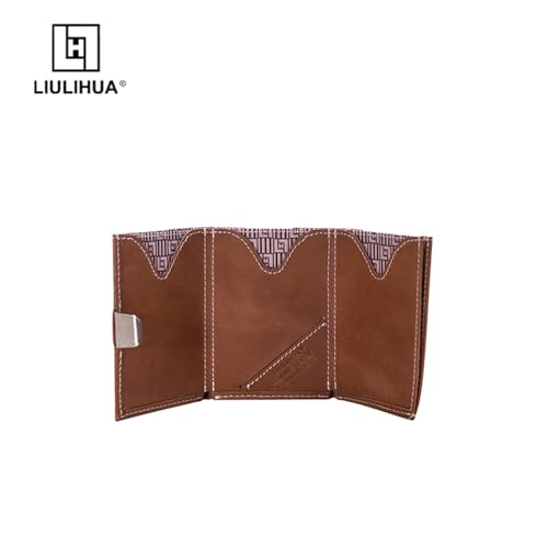 Image of LLH Leather Trifold Wallet - RFID Blocking with Stainless Steel Locking Clip Wallet, Minimalist Front Pocket RFID Blocking Credit Card Holder (Brown)