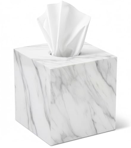 Tissue Box Cover Holder Square Marble Tissue Box Holder Bathroom Vanity Nightstand Bedroom Livingroom Decorative Decor Toilet Organizer Tissues (Marble Square)