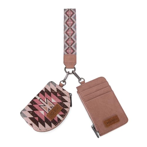 Image of Wrangler Aztec Keychain Wristlet Wallets for Women Western Dual Pouch Wristlet Credit Card Holder Wallet with Zipper Pocket WG2213-W0051DPK
