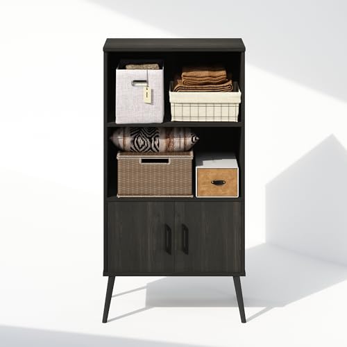 Furinno MIDCENTURY Storage Cabinet, 3 Tier Accent Cabinet with Open Shelves, Closed Cabinet, Wooden Legs, Organization and Storage, for Living Room, Home Office, Espresso - image 6