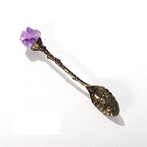 Generic Amethyst Cluster Teelöffel, Retro-Kristall, antiker Löffel, Kaffeelöffel, Teelöffel, Amethyst-Kristalllegierung, Küchenzubehör
