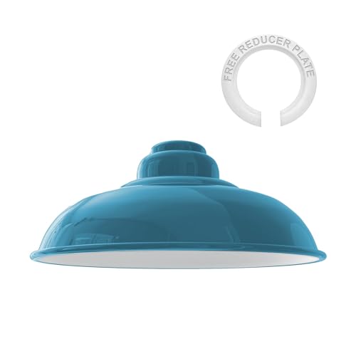 LEDSone Easy Fit Lampada a sospensione industriale in stile vintage Paralume in metallo con piastra riduttrice (E27), paralume per lampada a sospensione per camera da letto, soggiorno. (Blu)
