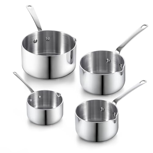 Cooks Standard Butter Warmer Pots Set, Stainless Steel 0.15/0.29/0.46/0.68 QT Multi-Layer Mini Milk Chocolate Melting Pot with Pour Spout, 4 Pieces