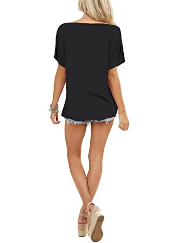 Leedya Womens Summer Off The Shoulder Tops Batwing Sleeve Tunic Shirt Plus Size Boat Neck Blouses Black Large #TOP4