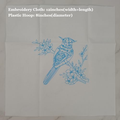 Image of Esffaci Embroidery Starter Kit for Adult Beginner with Bird Flower Magpie Pattern Hand Embroidery Set with Cloth Hoop Needle Threader Floss and Instruction