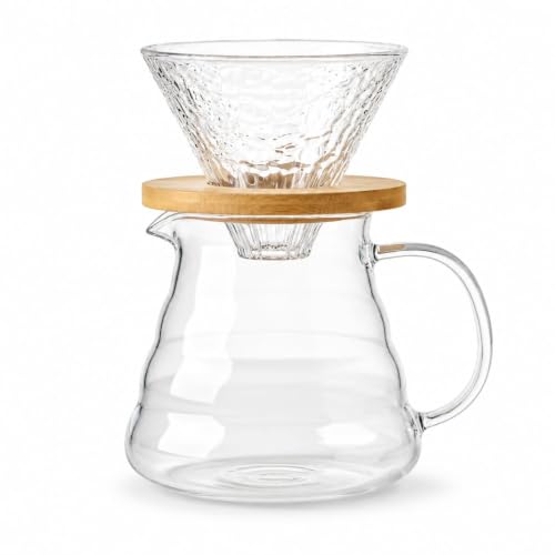 Image of 850ml Pour Over Coffee Maker with Glass Filter Cone - Heat Resistant Borosilicate Glass Drip Brewer Borosilicate Glass Brewer with Glass Filter Cone (Perfect for 4 Cups)