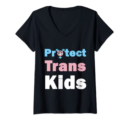 Mujer Protect Trans Kids Shirt Transgender Flag Sign orgullo regalo Camiseta Cuello V
