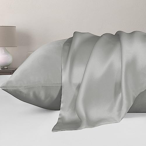Pamposh Satin Silk Pillowcases For Hair And Skin 2 Pack Standard Size with Envelope Closure (2 Pcs Pillowcases (50 x 75 cm), Grey) - Image 2