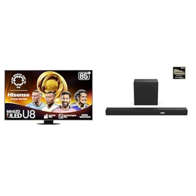 Hisense 85U8QG Mini-LED 4K UHD Smart Google TV AX3100Q 3.1Ch Sound Bar with Wireless Subwoofer