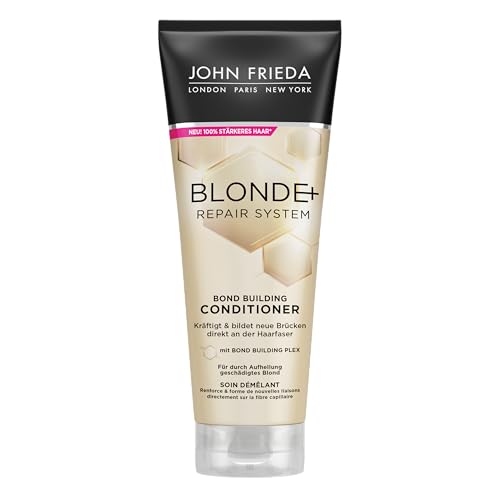 John Frieda Balsamo Blonde + Repair System – Con Bond Building Plex – Contenuto: 250 ml – Per biondo danneggiato dallo sbiancamento – Rafforza e forma nuovi ponti direttamente sulla fibra capillare