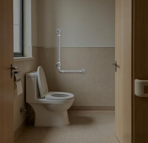 Barra de agarre en L para baño de acero inoxidable blanco 6