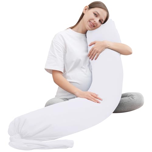 Image of MOON PARK Pregnancy Pillow - Incredibly Smooth and Soft Cooling Cover I Shaped Full Body Maternity Pillow with Removable Cover - Support for Side, Back, Legs, Belly, HIPS - White