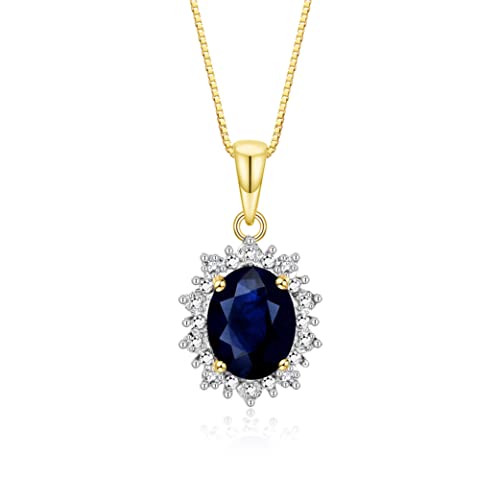 Image of Rylos Women's Yellow Gold Plated Silver Princess Diana Ring & Pendant Set. Gemstone & Diamonds, 9X7MM Birthstone. Matching Friendship Jewelry, Sizes 5-10.