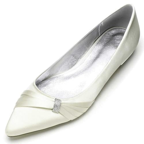 Womens Wedding Shoes Women's Pointed Toe Wedding Flats for Brides: Slip-On Comfort in Low-Heel Bridal Flats - Elegant Dress Shoes & Pumps(Ivory,11.5)