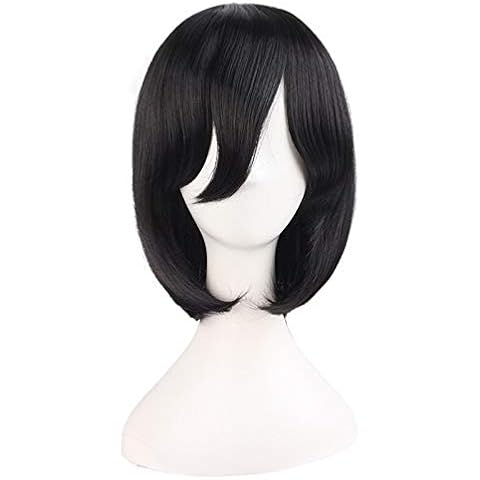 MapofBeauty 14" Medium Length Black Straight Wig Cover