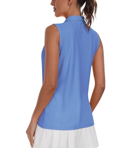 MoFiz Women's Sleeveless Polo Shirts Summer Golf Tennis Tops with Zip up Gym Tank Tops Blue XXL - Image 3