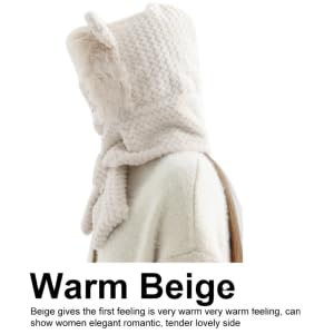 Winter Fleece Bear Neck Warmer Hat Women Windproof Ear Warmer Beanies Thick Cycling Hats Scarf Set of Two3