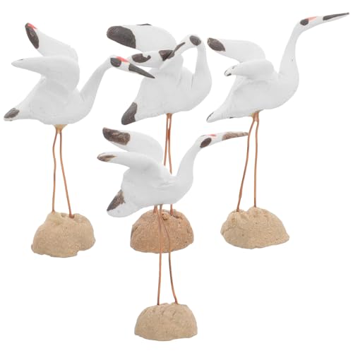 Angoily Ceramic Animal Ornaments 4Pcs Miniature Crane Figurines for Bonsai Decor and Fairy Garden...