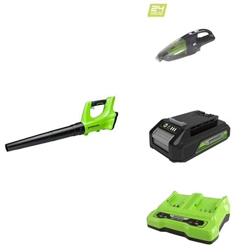 Greenworks Akku Axial-Laubbläser G24AB ohne Akku und Ladegerät+Akku-Handstaubsauger G24HV ohne Akku und Ladegerät+Akku G24B2