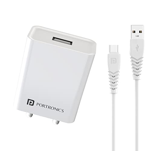 Image of Portronics Adapto 62 C 2.4A 12W Fast Wall Charger with 1M Type C Cable, BIS Certified, Made in India,Single USB Charging Adapter for iPhone 11 /Xs /XS Max /XR /X /8 /7 /6 /Plus, iPad Pro /Air 2 /Mini 3 /Mini 4, Samsung S4 /S5, and More(White)