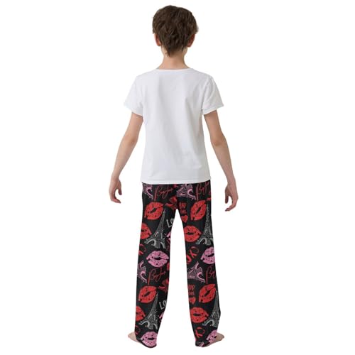 Paris Eiffel Tower Heart Boys Pants for Kids Jogger Pants with Pockets S-XL3