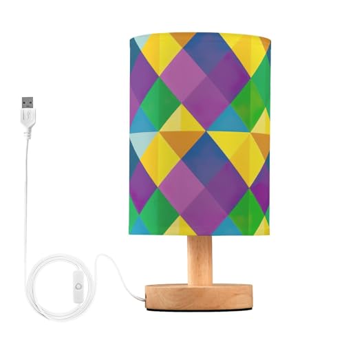 SDMKA Mardi Gras Texture Bedside Table Lamp for Bedroom, Minimalist Nightstand Lamp with Round Fabric Shade for Living Room, Office, No Bulb Required