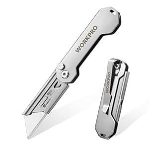 WORKPRO EDC Folding Utility Knife, Mini Box Cutter with Quick Open Axis Lock, Quick Change Blade Razor Knife, Foldable Small Pocket Knife with Belt Clip