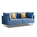 WIMHOOM Sofa 2 Sitzer klein, Leinen Couch, für Wohnungen, kleinen Raum, Holzgestell, Metallbeine, einfacher Aufbau, modernes Design, 188 x 76 x 84 cm, Blau