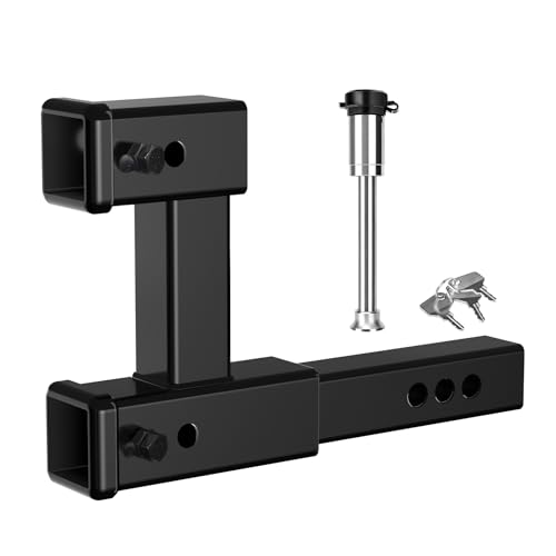 TOPBEE Dual Receiver Dual Hitch Extension: 8-10 Adjustable Length & 7-1/2 Riser 4000 lbs Towing Alloy Steel Rust-Proof w/ 5/8 Hitch Lock (Black)