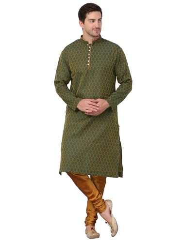 Image of Men's Cotton Jacquard Kurta and Churidar Set