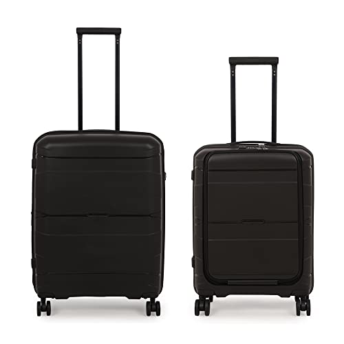 Image of it luggage Momentous Black Set of 2-24 & 20 inches Cabin with Padded Laptop Section & Medium Expandable Polypropylene Hardsided with TSA Lock & Wet Pouch Inside 8 Wheel Trolley Bag