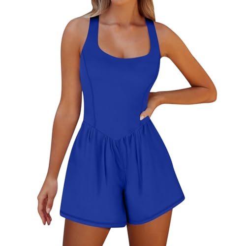 Mono Peto Deportivo Mujer Corto sin Mangas Cuello Cuadrado Jumpsuit Body Traje Una Pieza Deporte Moda Casual Bodycon Pantalones Corto Gimnasio Yoga Fitness Correr 2025