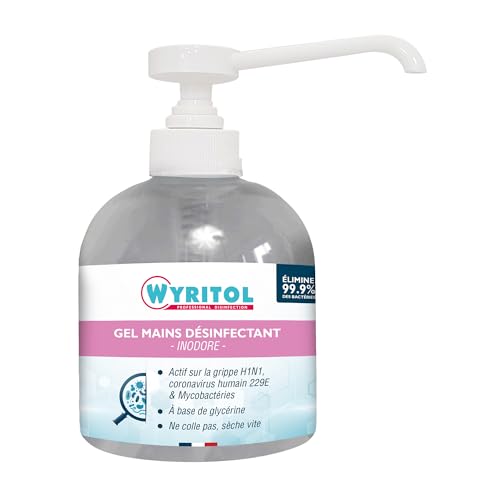 WYRITOL - Gel Hydroalcoolique Inodore - Désinfectant Mains Sans Rinçage - Formule Spéciale Peaux Sensibles Enrichie à la Glycérine - Fabrication Française - Flacon...