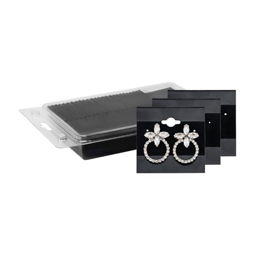 MOOCA Plain 2 x 2 in Black Hanging Earring Cards Holder for Ear Studs, Velvet Plastic Display Earring Card Holder, 100 Pieces