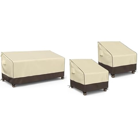 MR. COVER 80Inch Outdoor Couch Cover and 32 Inch Patio Chair Covers Combo Set, Moisture-proof & UV-protection, Brown & Khaki Cover
