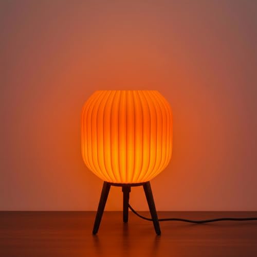 Image of Modern 3D Printed Table Lamp| Bedside Night Lamp | Warm Ambient Light for Bedroom, Living Room, Study Table & HomeDecor | Minimalist LED Desk Lamp for Cozy Lighting (Orange)