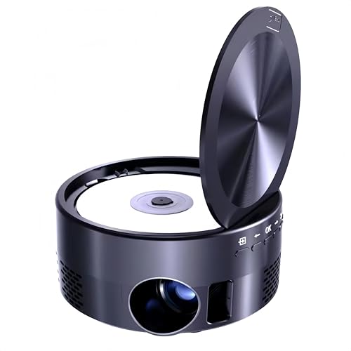 PUSOKEI Proyector Portátil con Reproductor de DVD Incorporado, Mini Proyector de DVD 1080P con Altavoz Incorporado para Películas Al Aire Libre, Compatible con Teléfono Inteligente, PC, (Enchufe de